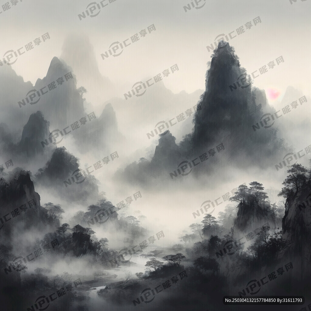 山谷 中国风 中国画 山水