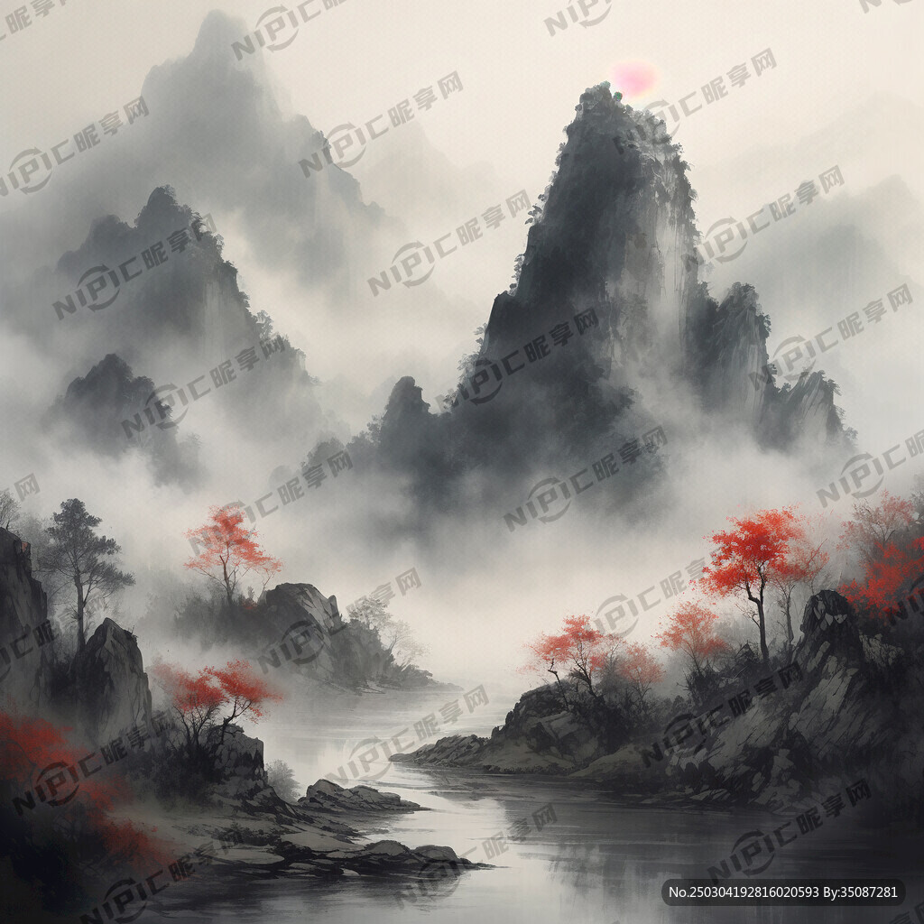 山谷 中国风 中国画 山水