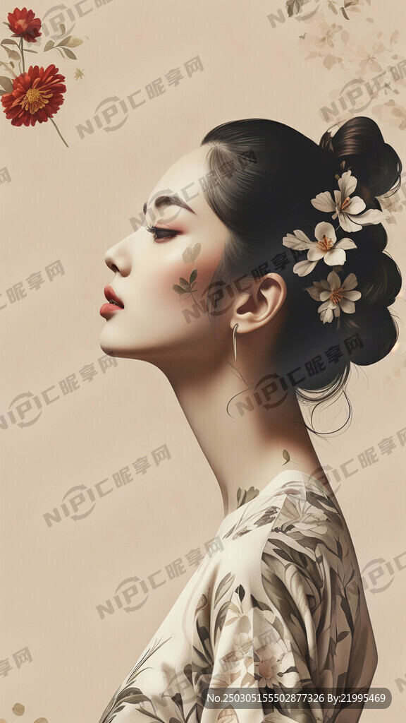 女侧脸轮廓 花朵填满侧脸