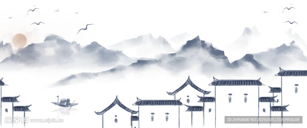 江南水墨房屋背景