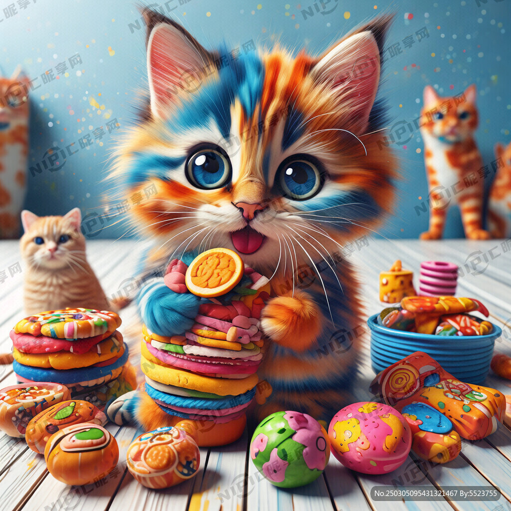 色彩丰富的卡通的猫咪