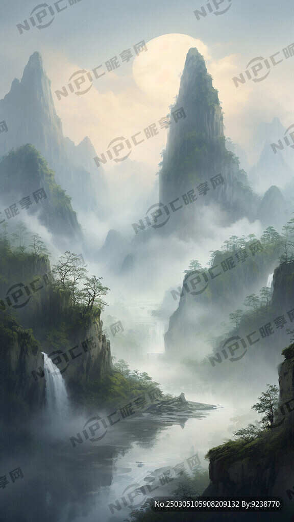 山谷 中国风 中国画 山水