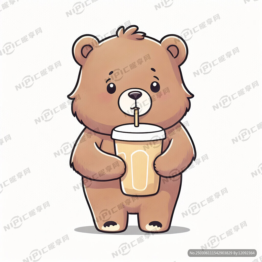 生成一个卡通熊 抱着奶茶杯