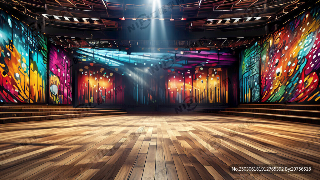 剧场室内背景 带舞台木地板地面