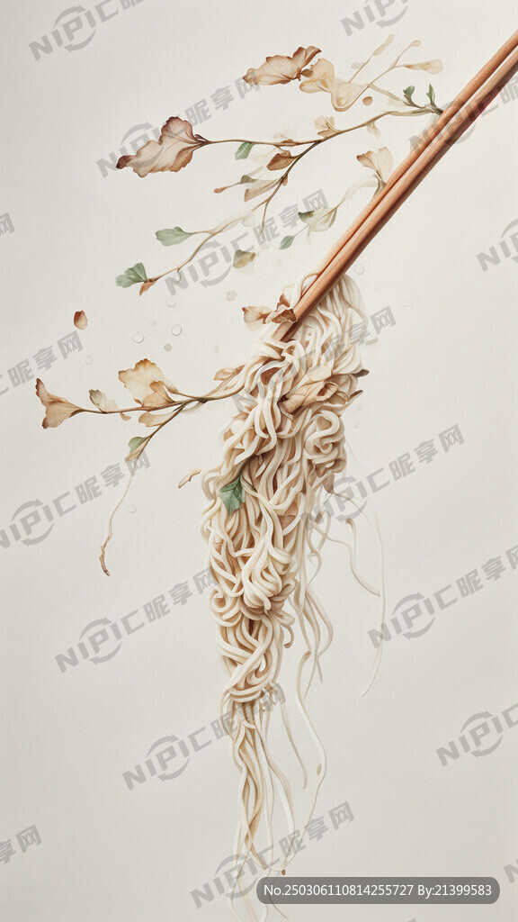 筷子夹起泡发原色方便面悬空