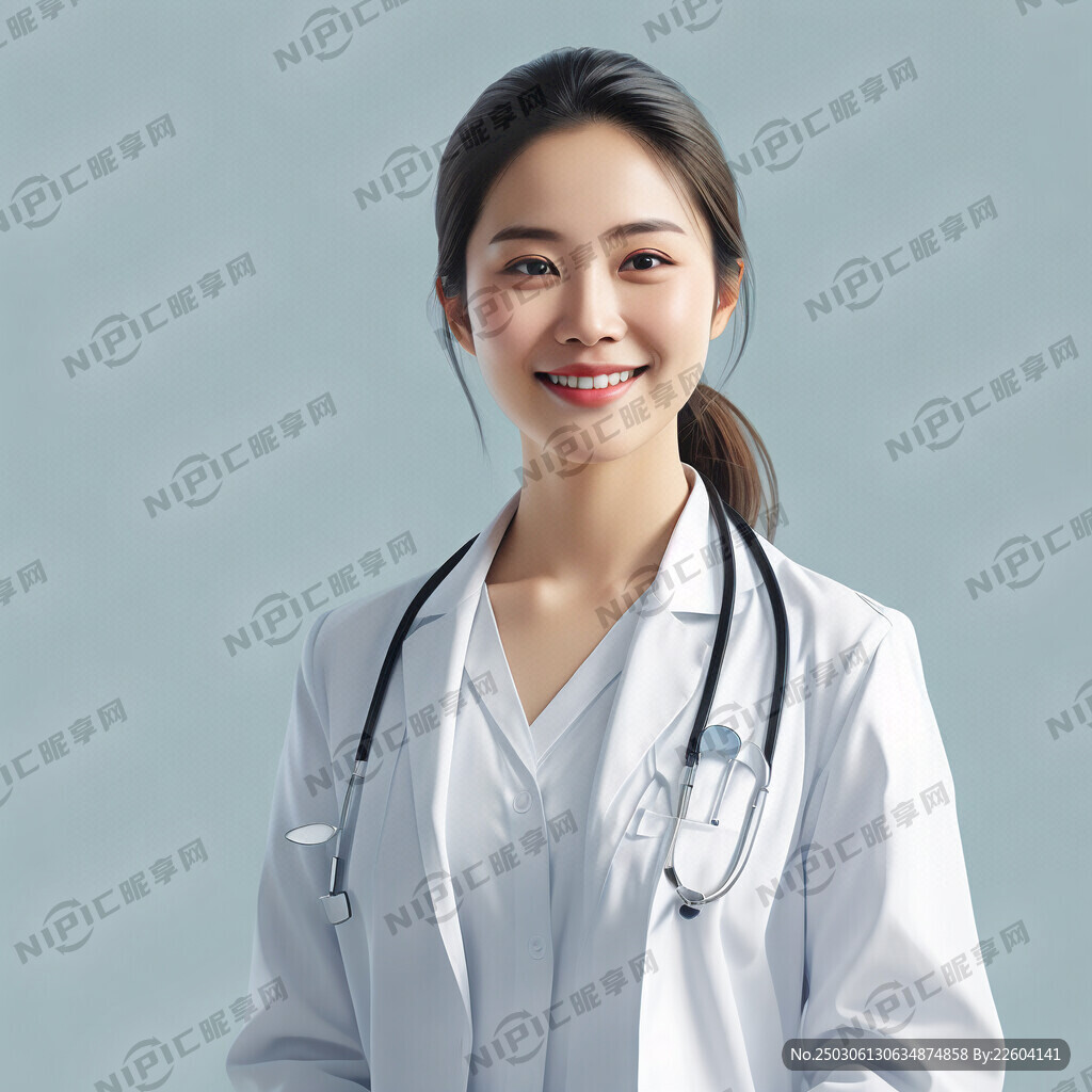 站着白色女医生微笑线条柔和