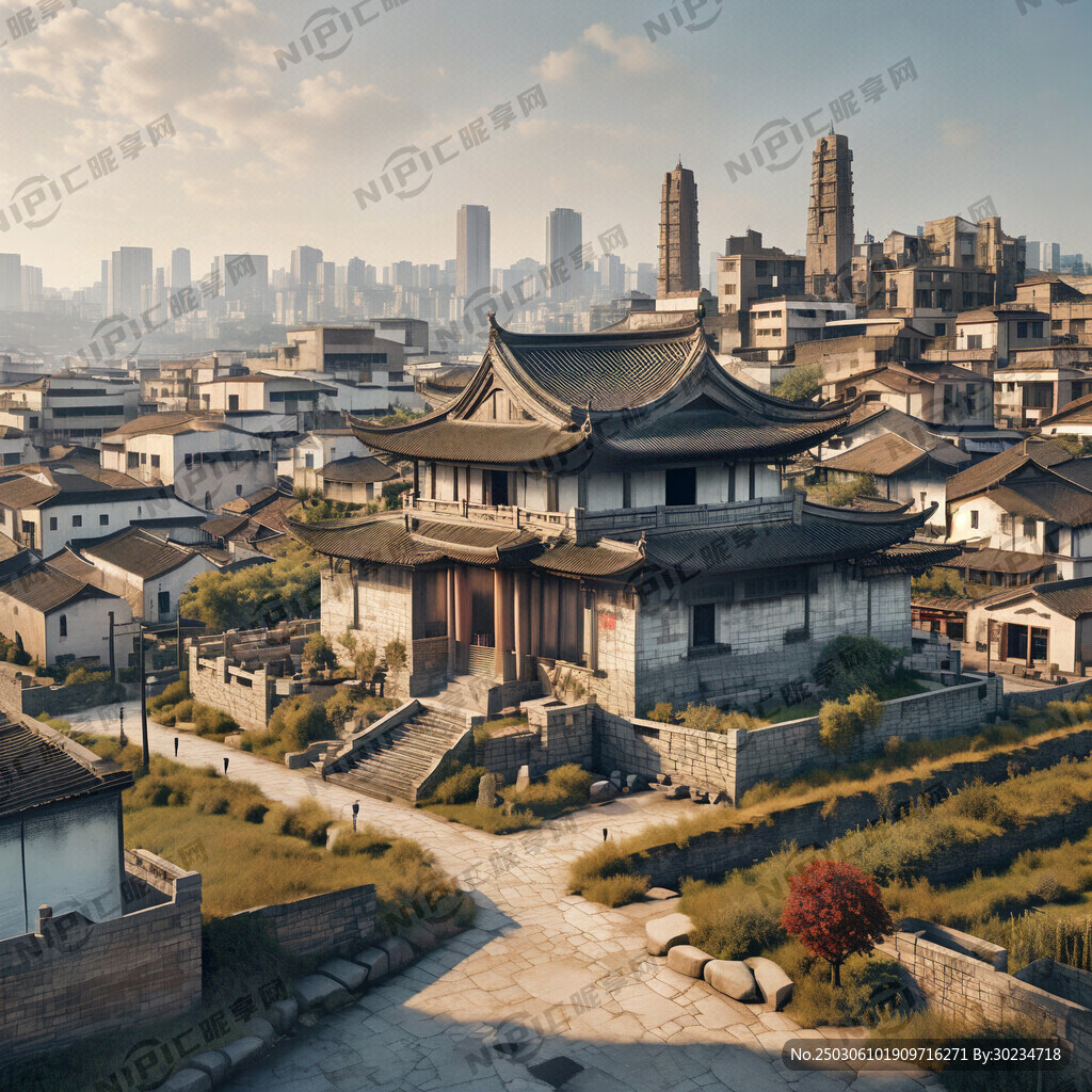 单独一座泉州古厝带颜色的图片