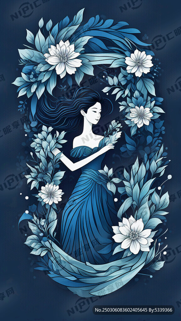 妇女节海报 有女性剪影 蓝色调