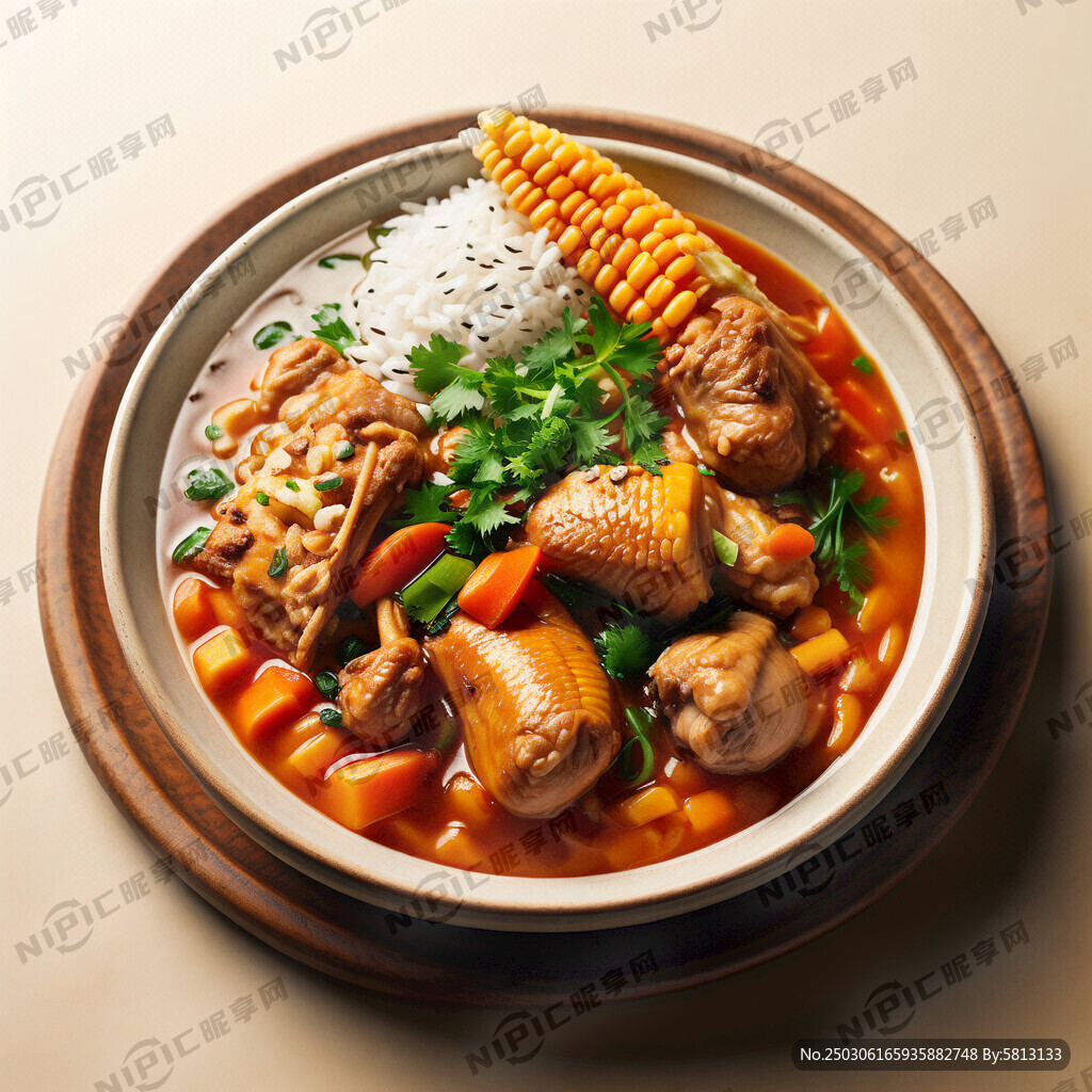 玉米段胡萝卜鸡块汤饭