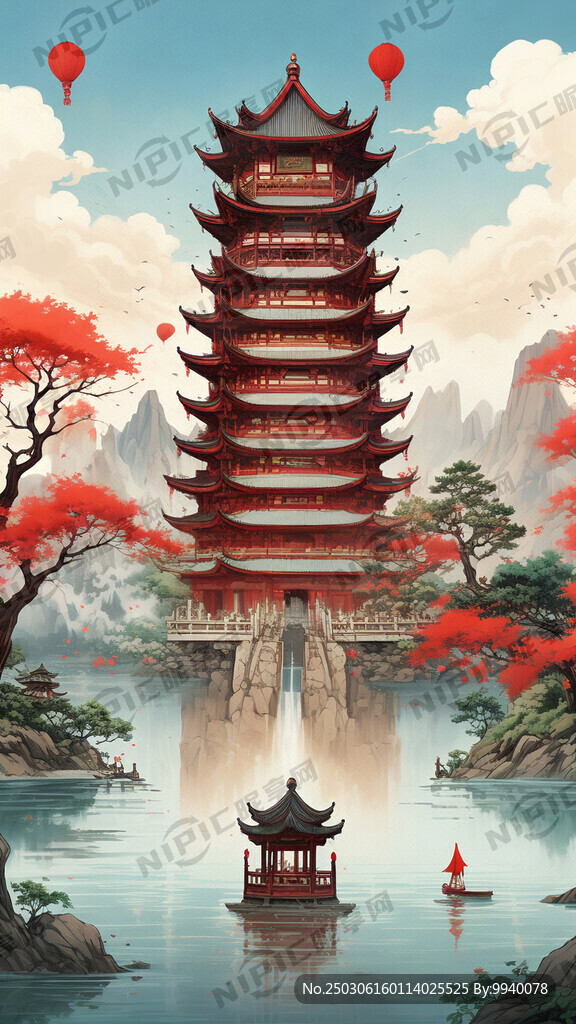 南昌滕王阁 天气晴朗 风景画