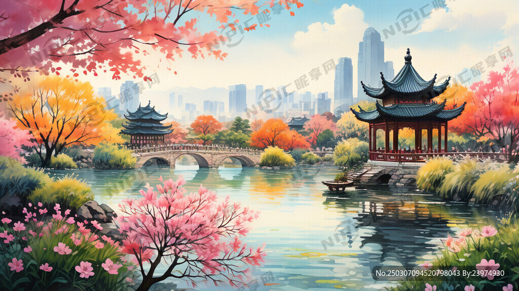 瘦西湖风景 有五亭桥 自然风光