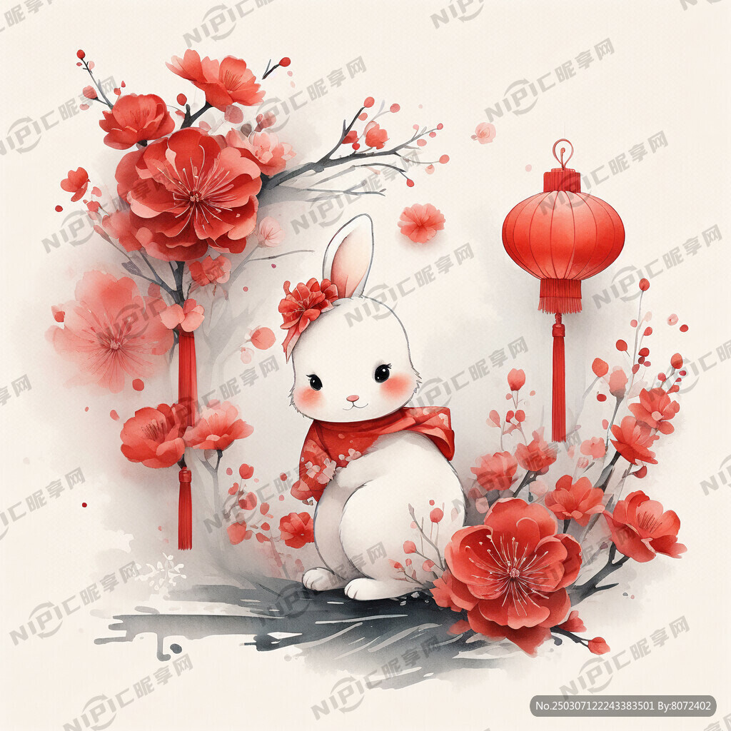 衍纸艺术 春节 可爱兔子 红梅