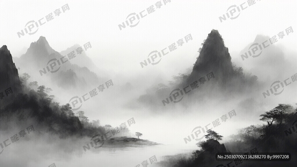 山谷 中国风 中国画 山水