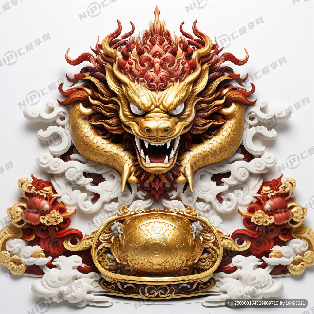 聚财金色貔貅浮雕 白色背景