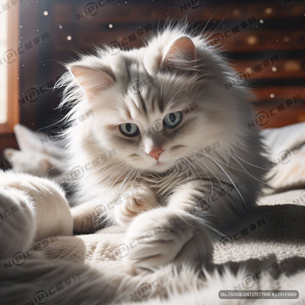猫 在床上玩球的白猫