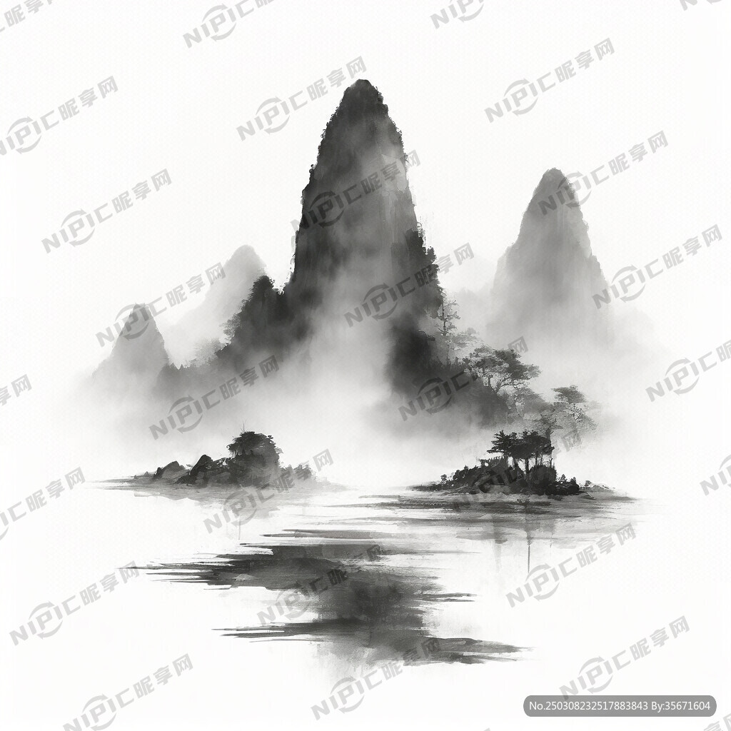 山水画 古风 素描矢量图