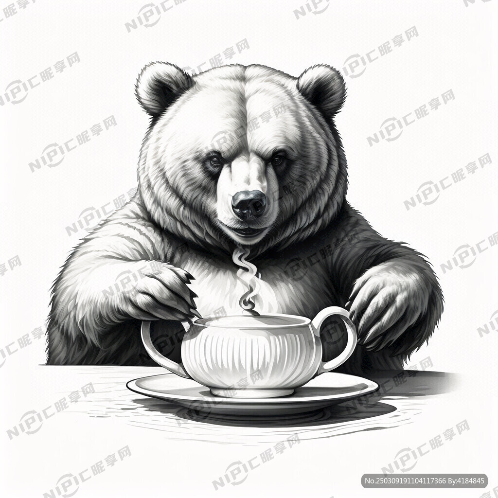 生成一直熊手上拿着一个茶壶在泡