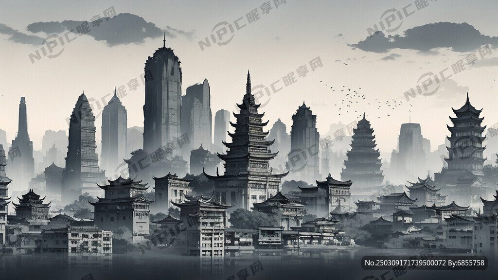 云南多个地标建筑灰色剪影