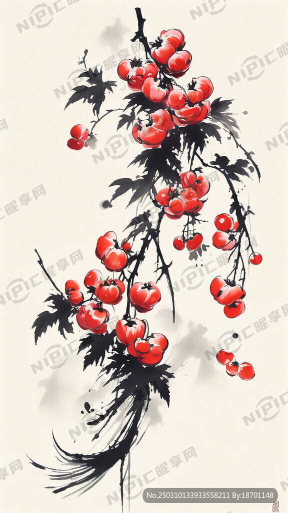 水墨风柿如意