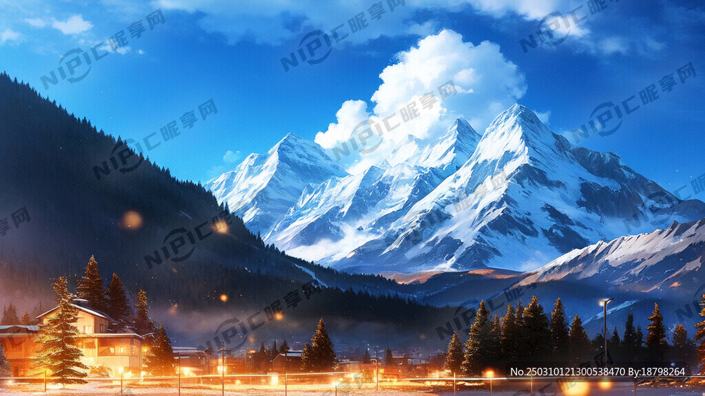远山披着暮色薄纱    卡通