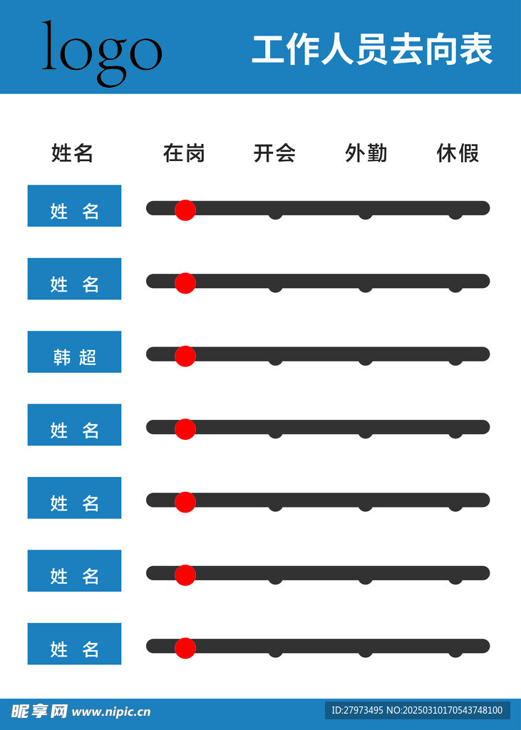 工作人员去向表