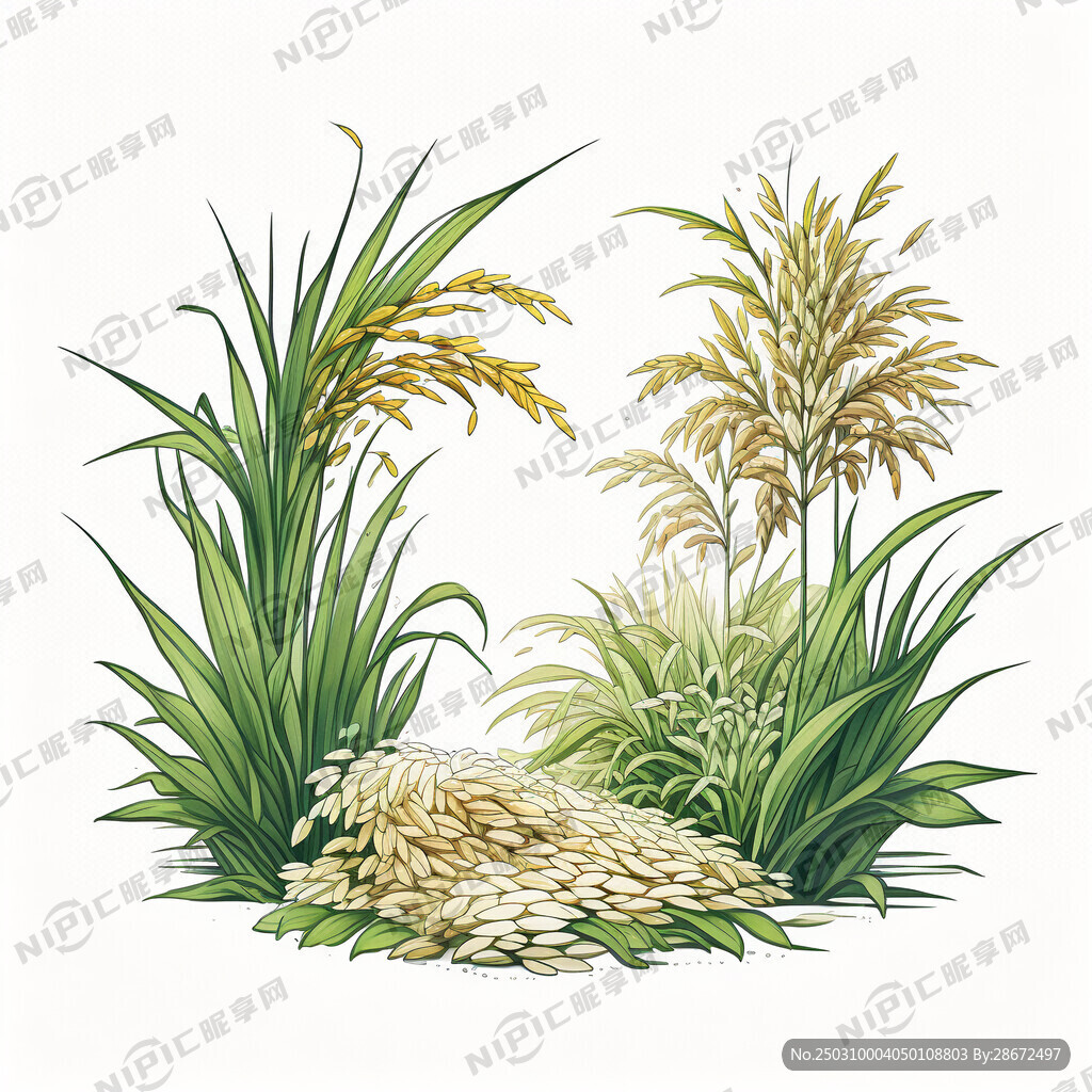 生成一张水稻的插画 白色背景