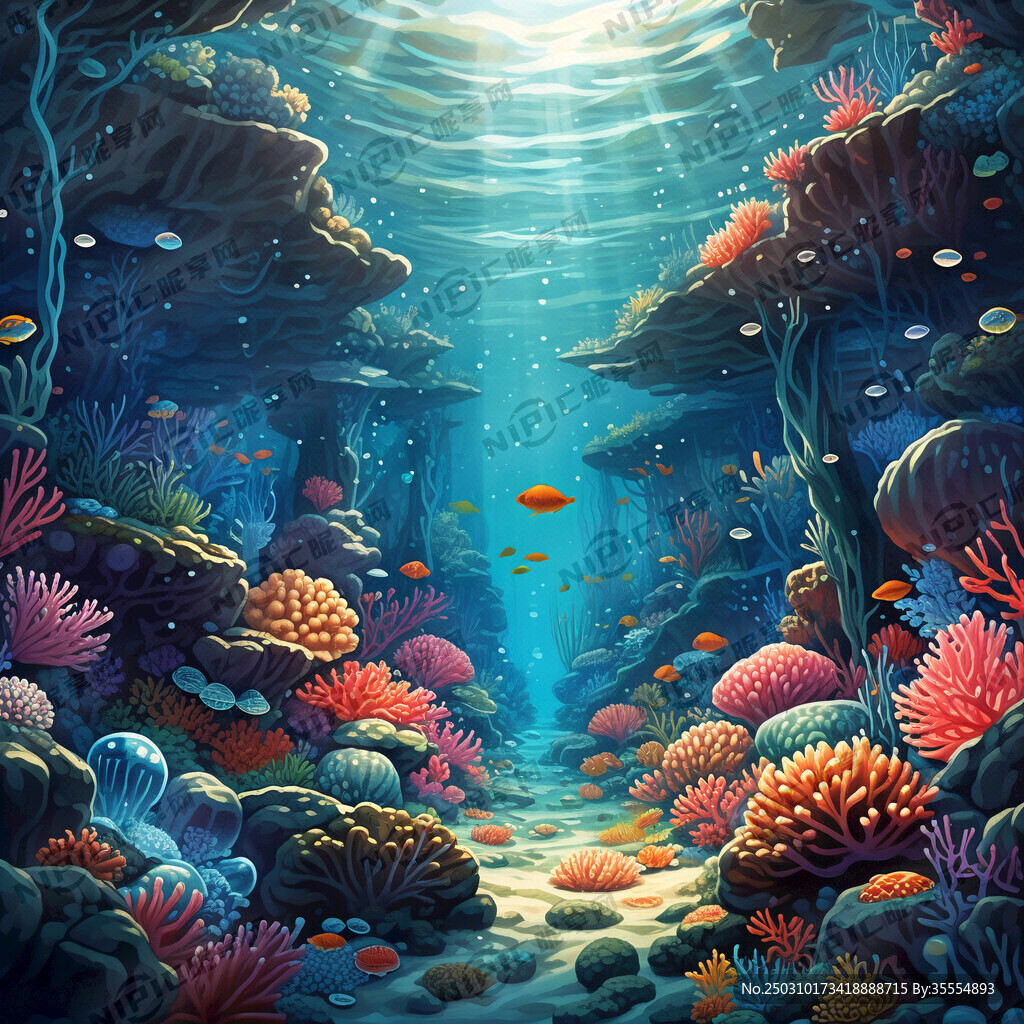 海底世界有珊瑚、海澡、石头