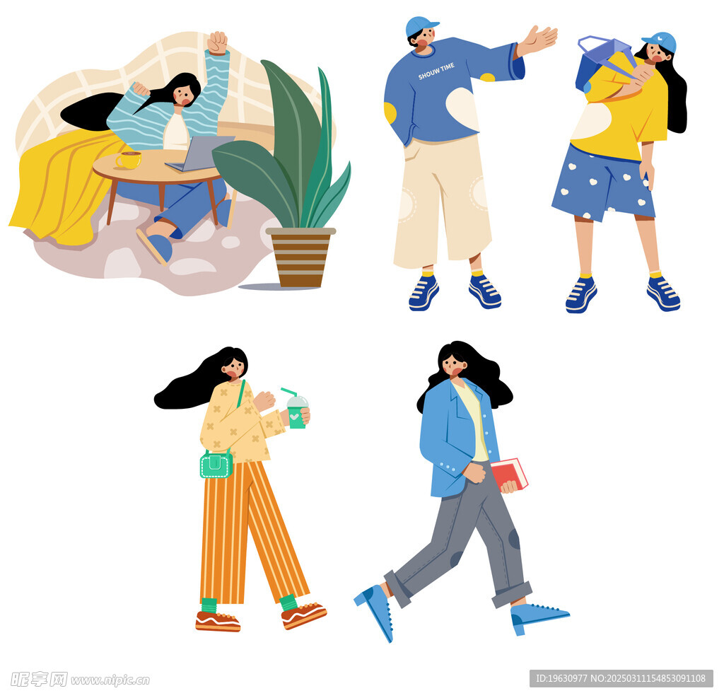 扁平化女孩插画