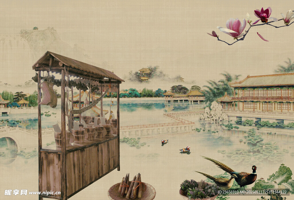 工笔中国风画分层素材 