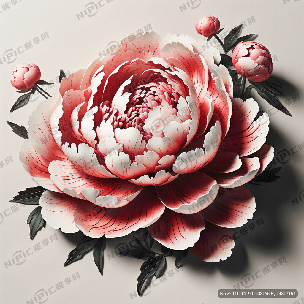 立体水墨花 牡丹花