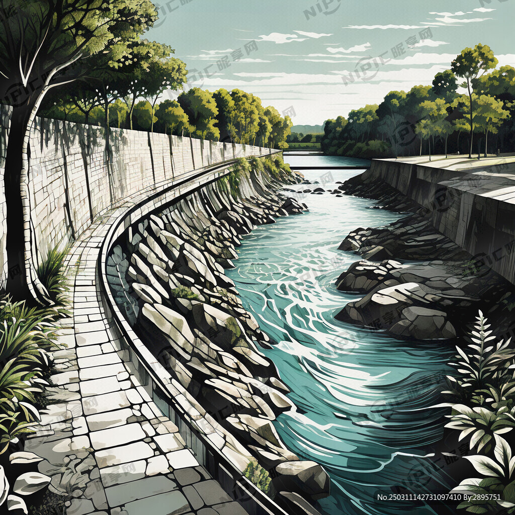 想做一个河道生态护岸的线稿矢量