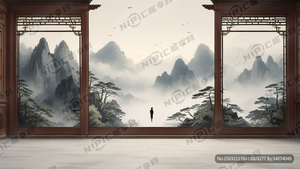 设计中式徽派建筑庭院推拉门门板