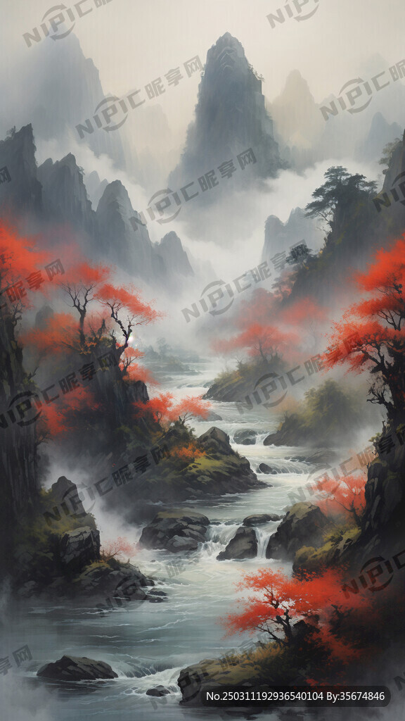 画面竖式 适合悬挂 山水画