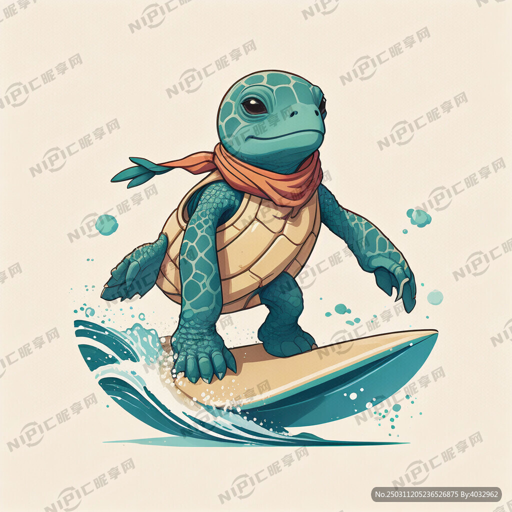 拟人化可爱海龟冲浪 主色调