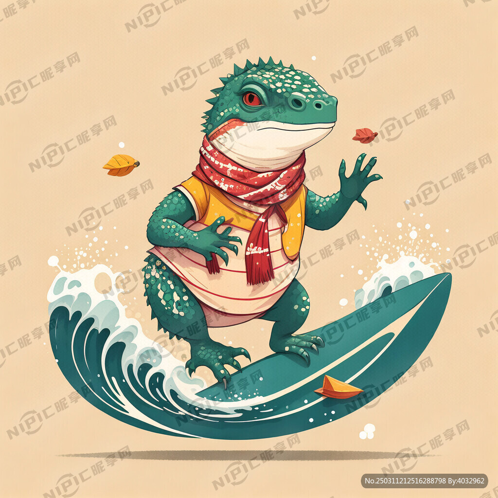 萌系可爱拟人树蜥冲浪 有腮红