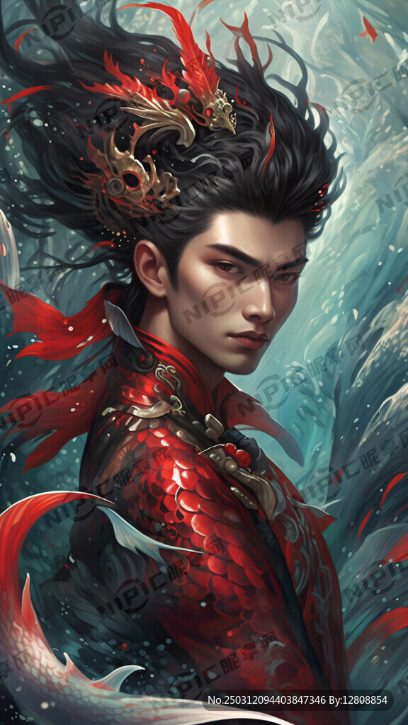 黑红配色的男性美人鱼