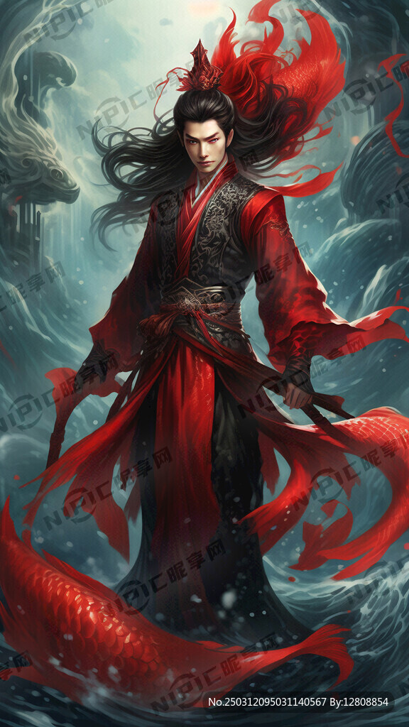 黑红配色 男性 美人鱼鱼尾