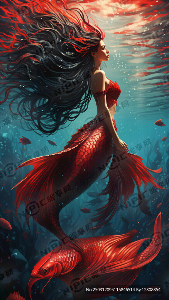 黑红配色 美人鱼鱼尾