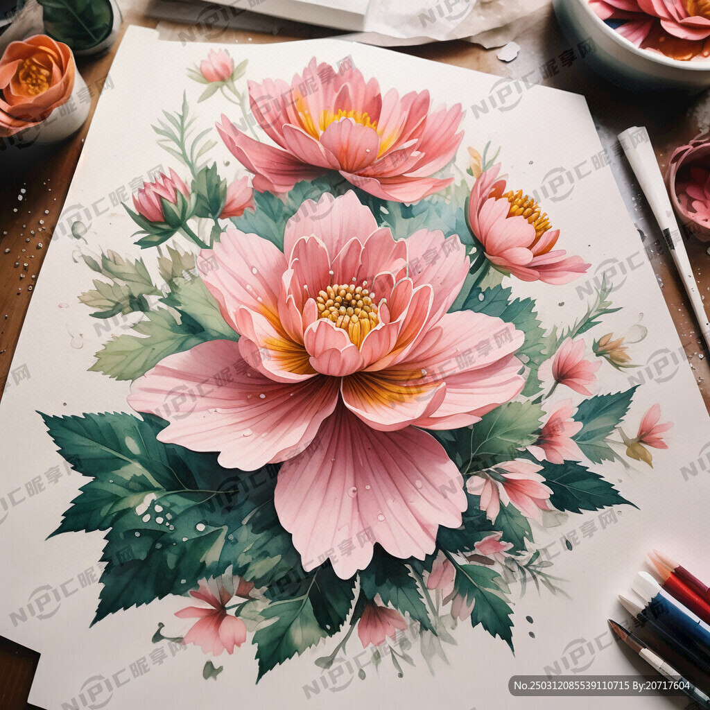 水彩格桑花 满版花