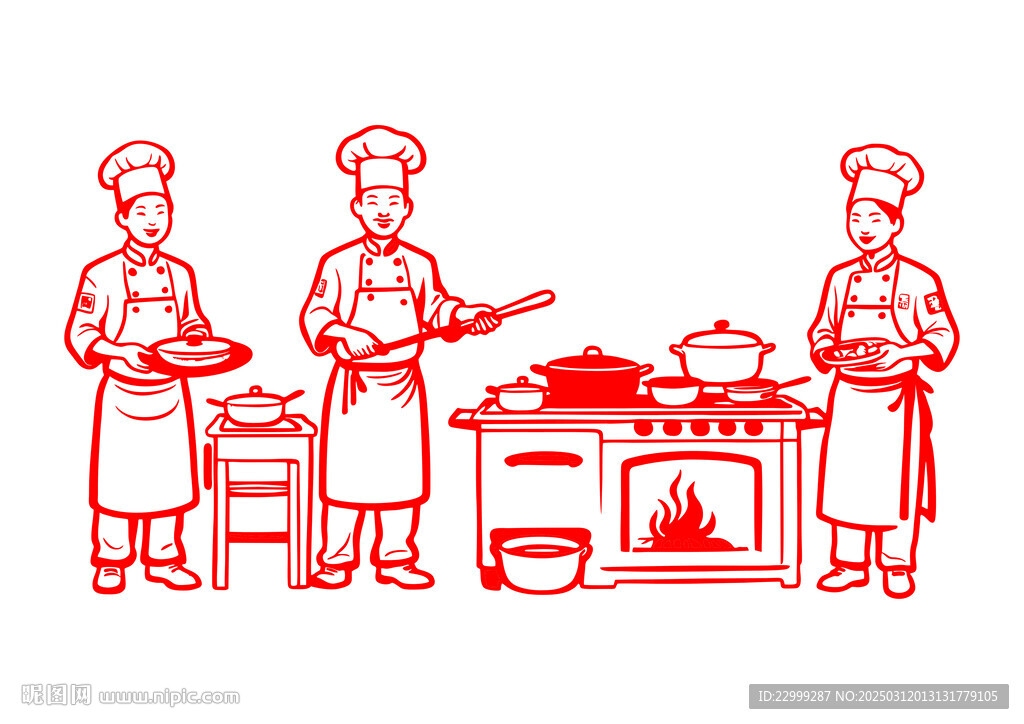 餐饮场景厨师厨房矢量手绘图