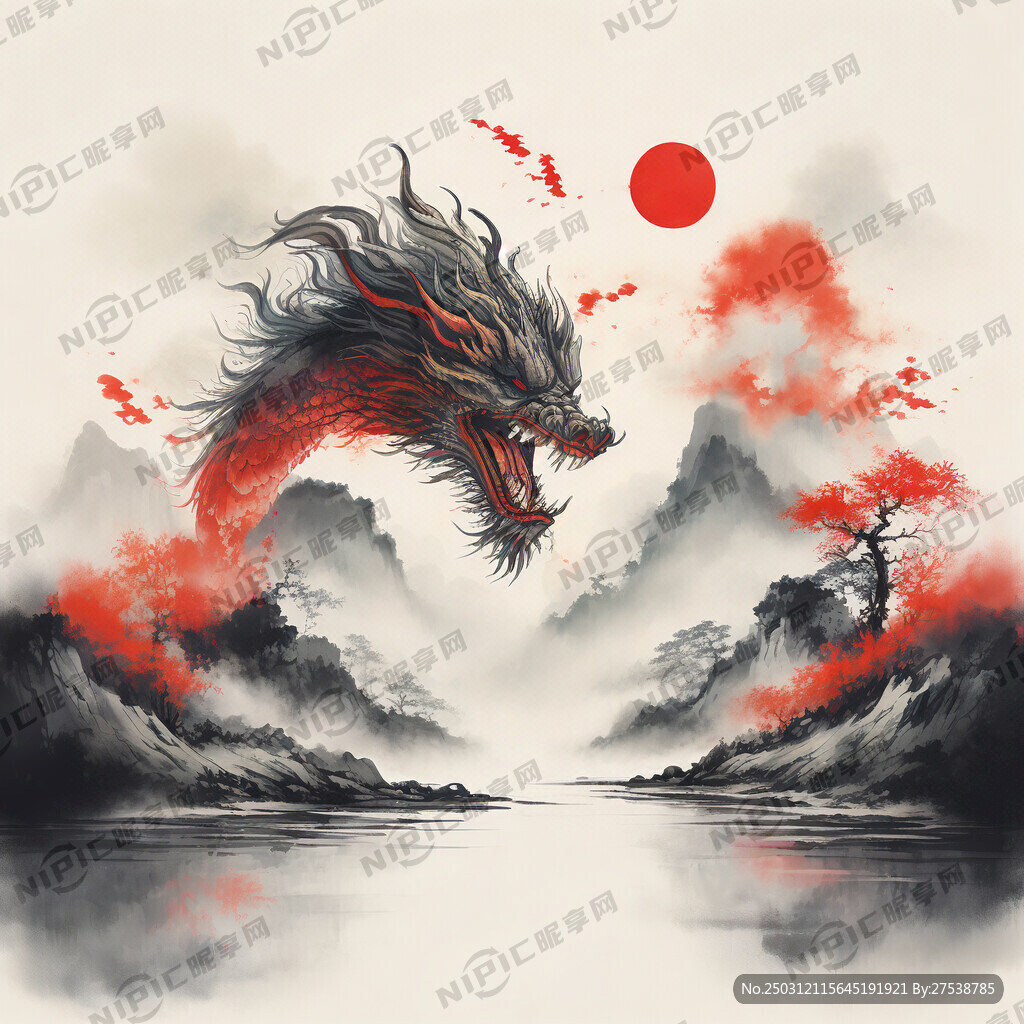中国龙环绕 云雾 茶山 太阳