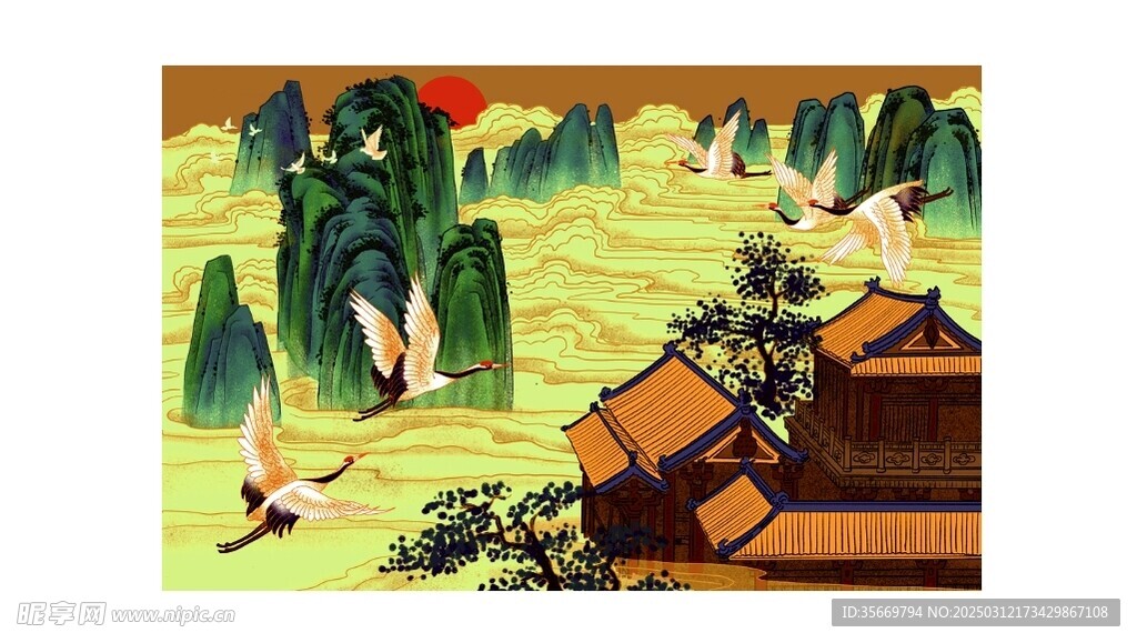 仙鹤图  不是矢量的