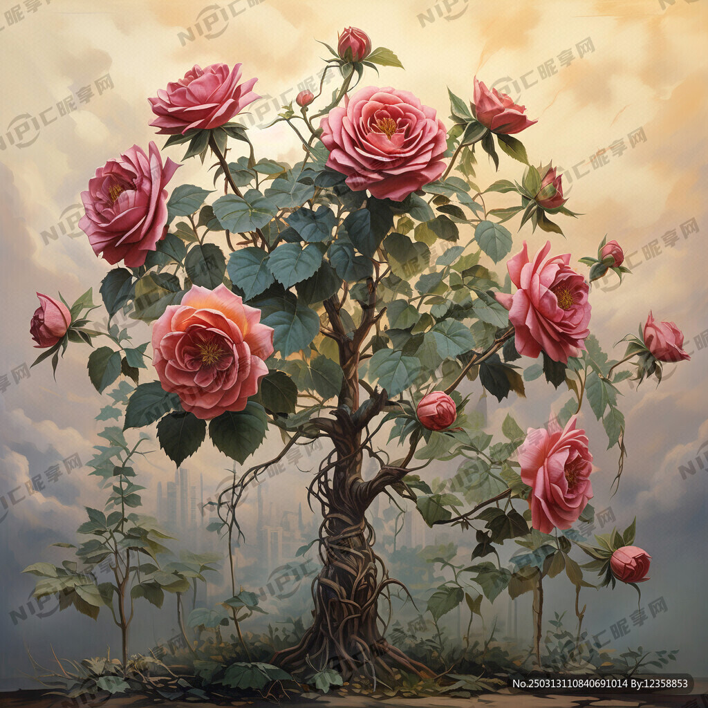 月季花 月季花树  复古风格