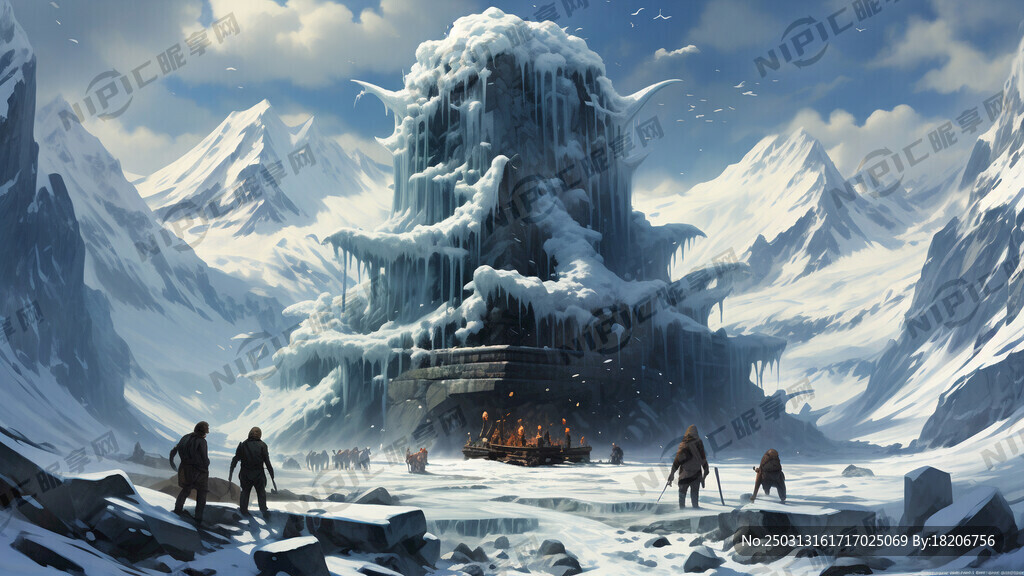 冰川雪山在上面上半部分作为背景