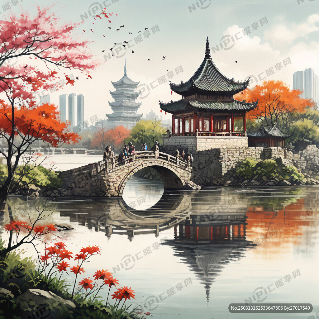 无锡清明桥风景 儿童画