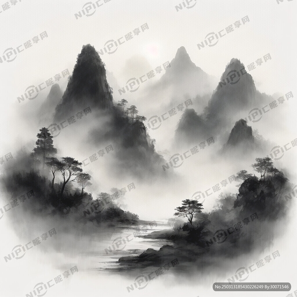 山谷 中国风 中国画 山水