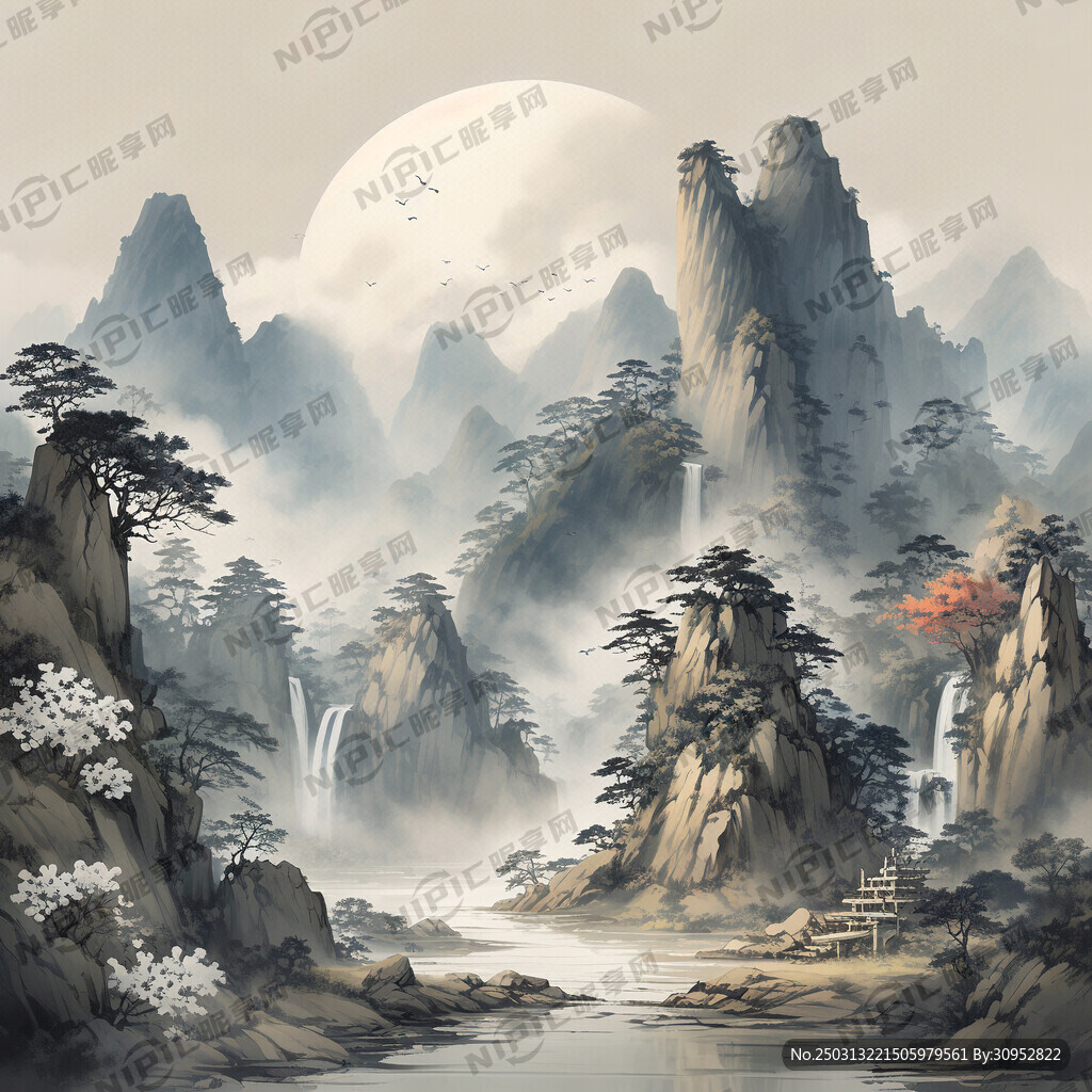 中间是山 有层次感 两边是屏风