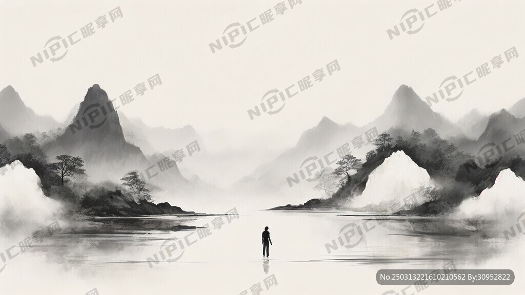 平面设计 中间是山 两边是屏风