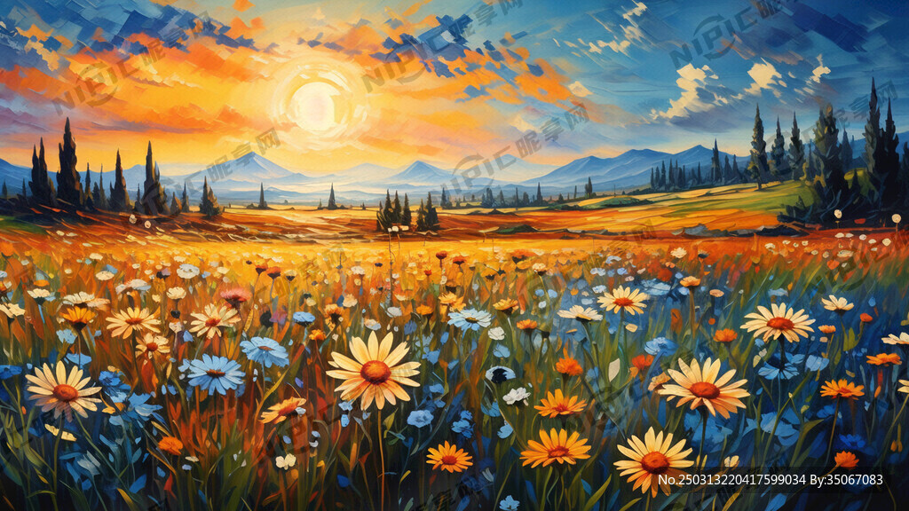 油画风 小清新 简约 花