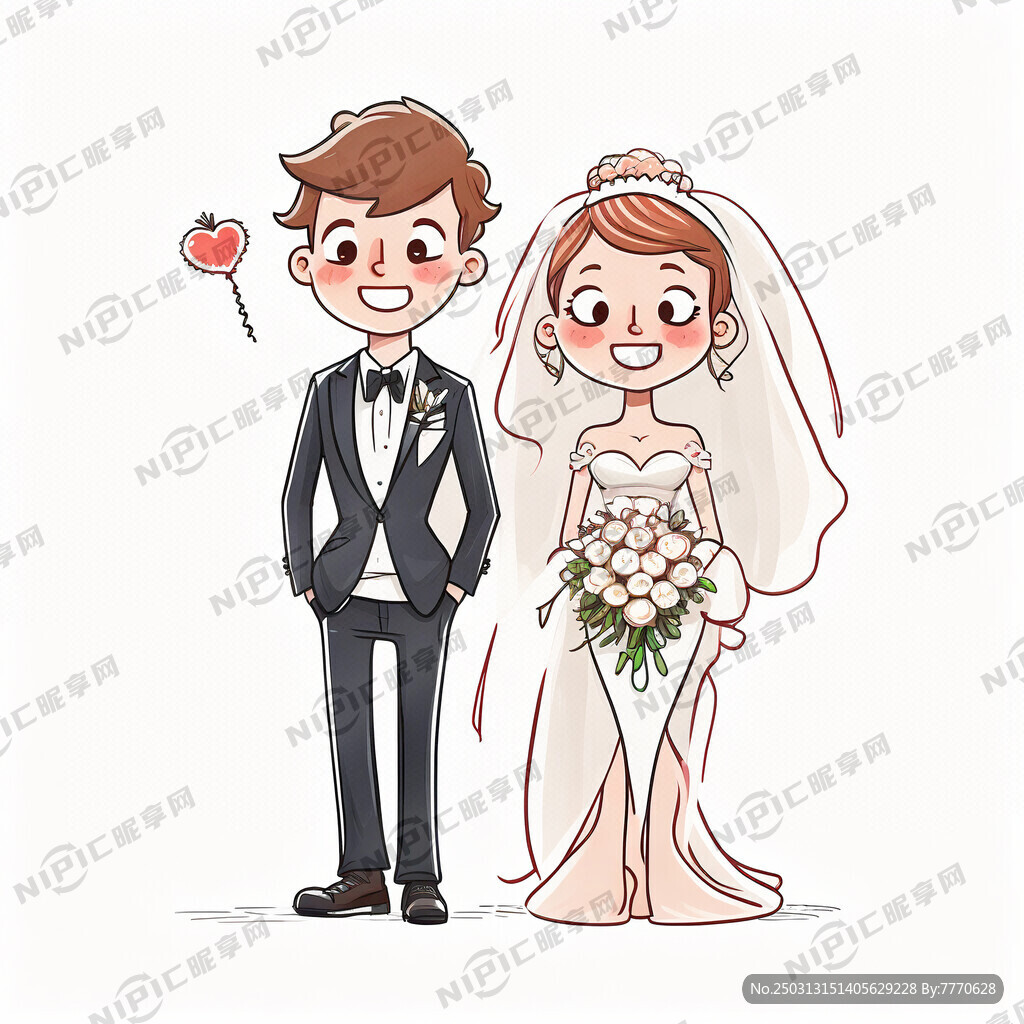 简笔画 卡通 新郎 新娘 喜庆